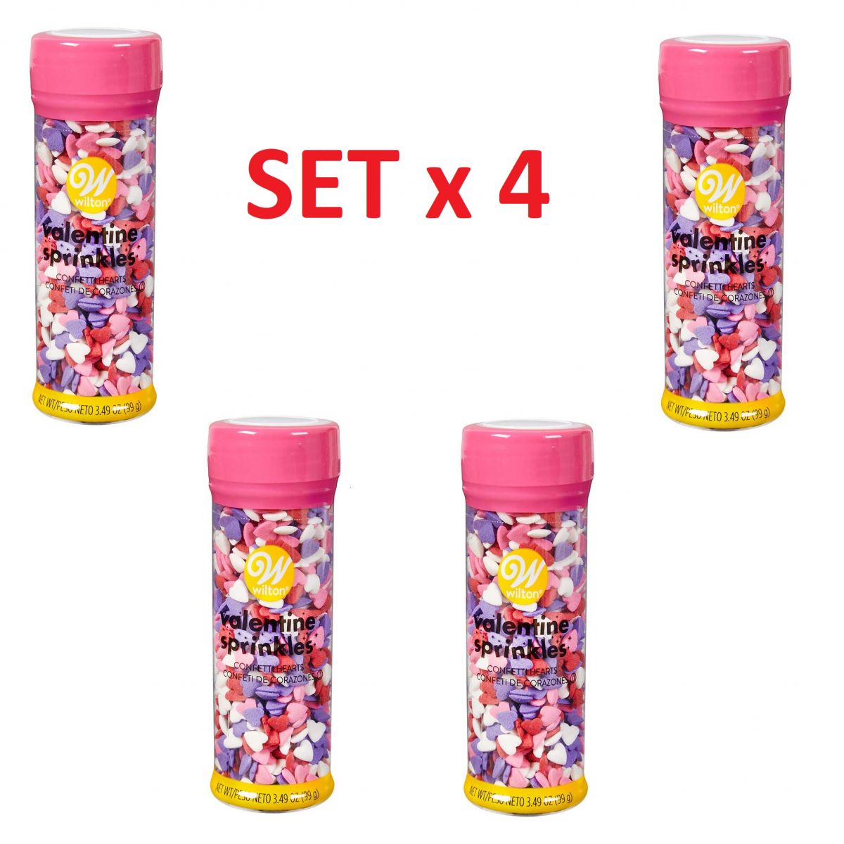 Set X 4 Sprinkles Wilton San Valentin Corazones Surtidos