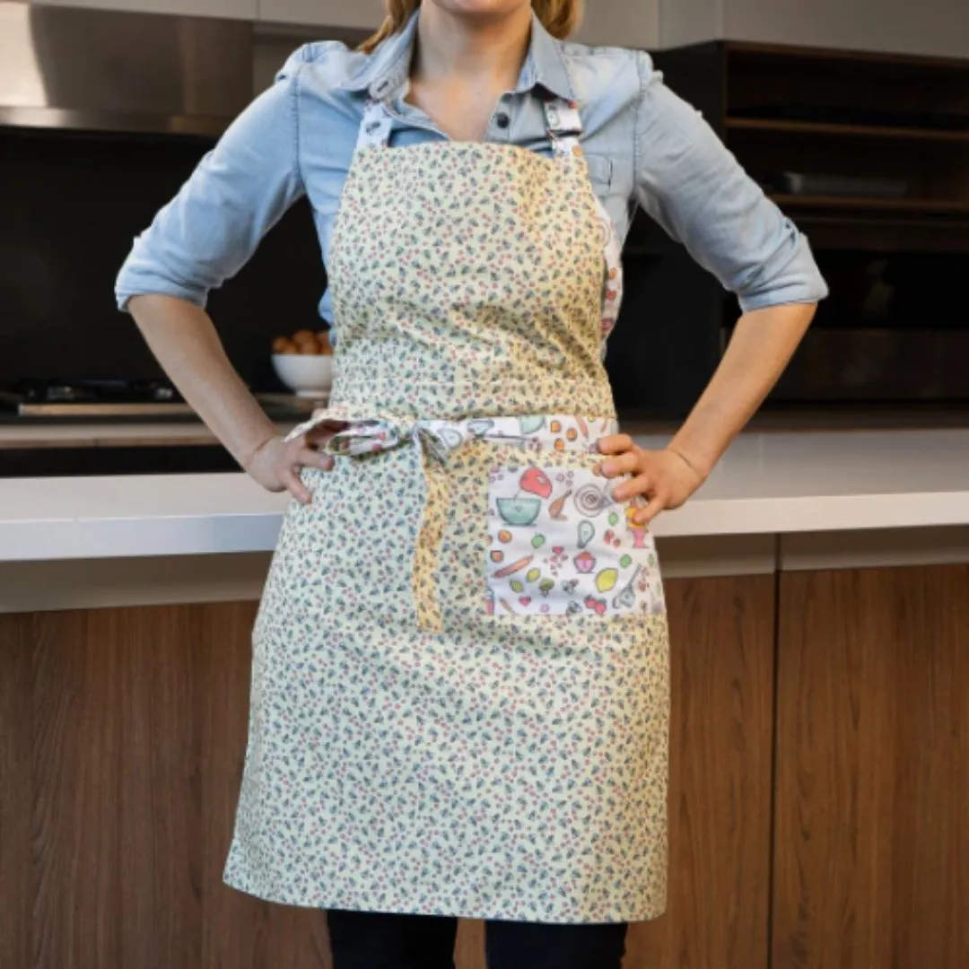 Delantal Con Dibujos Isa Y Abejitas Reversible Con Pechera